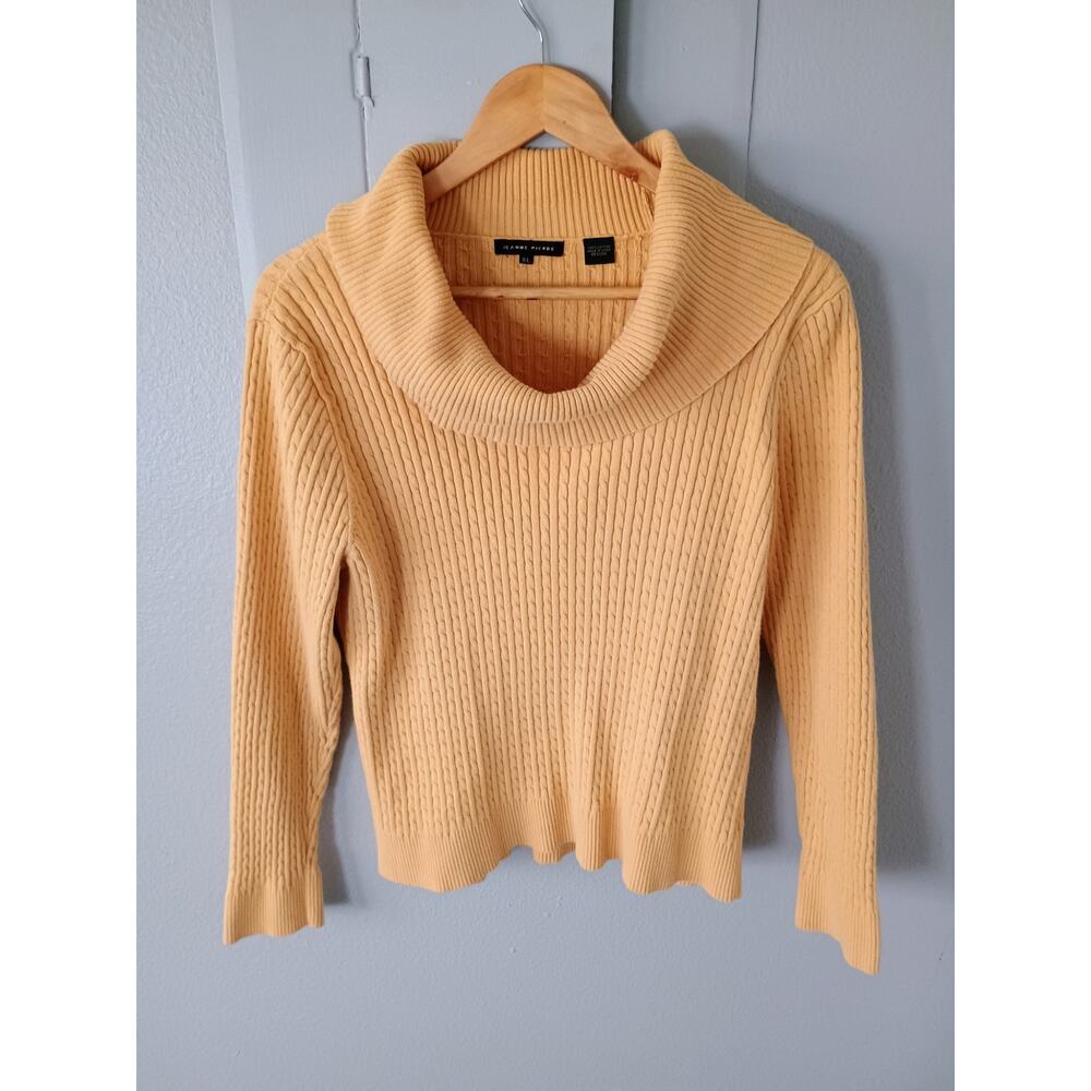 Yellow ribbed cowl-neck sweater women's XL Cotton